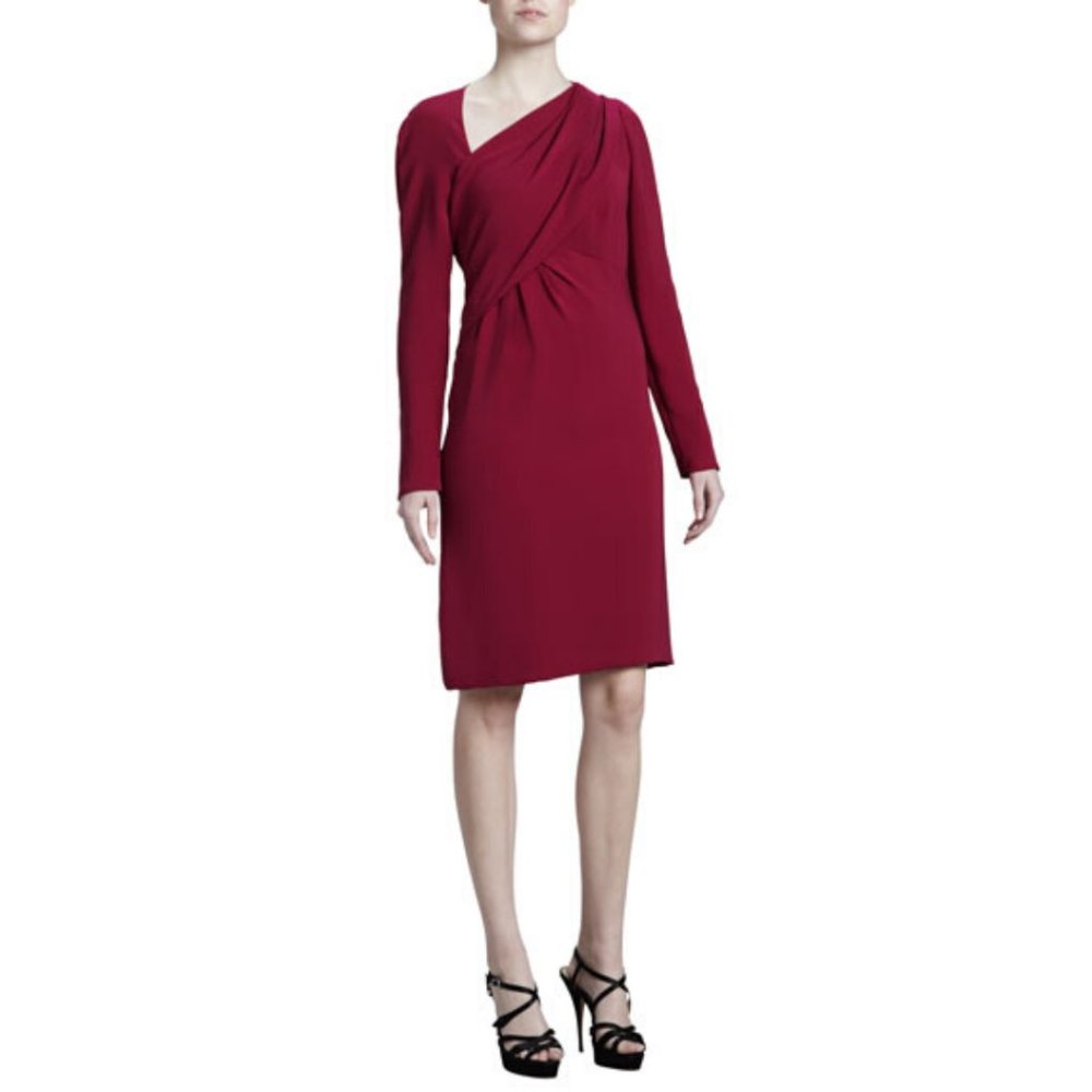 J MENDEL Paris Asymmetric Crepe Dress, Fuchsia 12